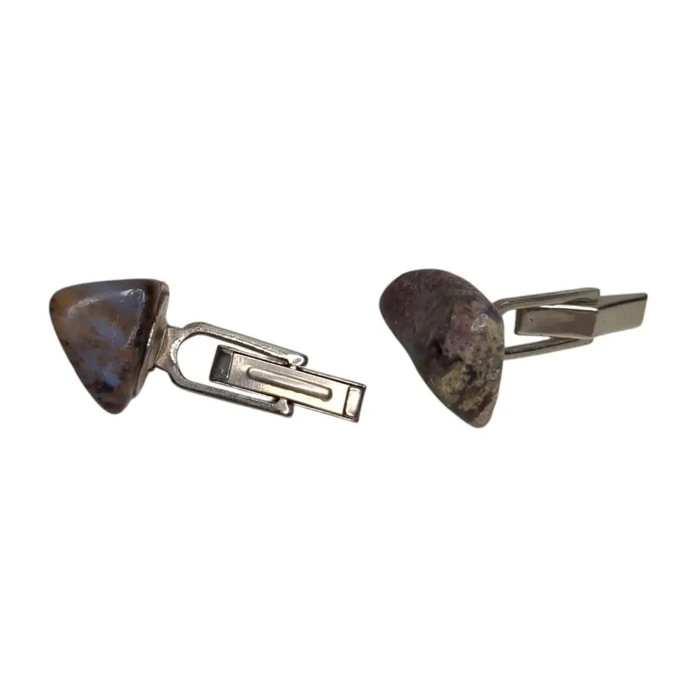 Vintage Rock Stone Brown Blue Polished Cuff Links Men's Accessories Formal